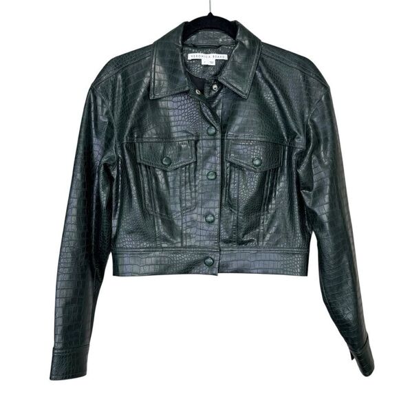 Veronica Beard Hendrix Croc Embossed Faux Leather Jacket Evergreen Green Size 2 - Picture 7 of 13